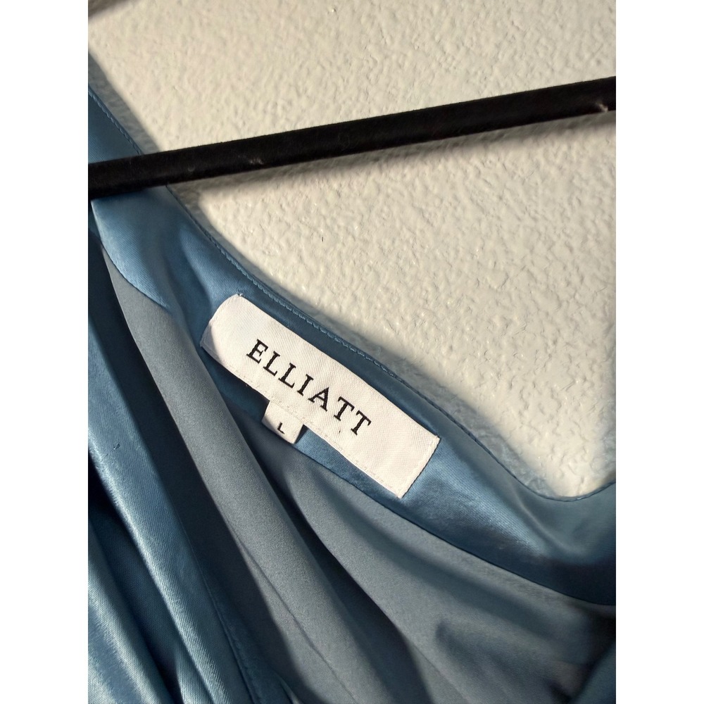 ELLIATT Reception Dress Dusty Blue One Shoulder Satin Ruched Midi Size L‎ - Picture 8 of 16